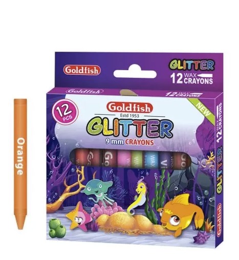 Goldfish Glitter 12 wax Crayons