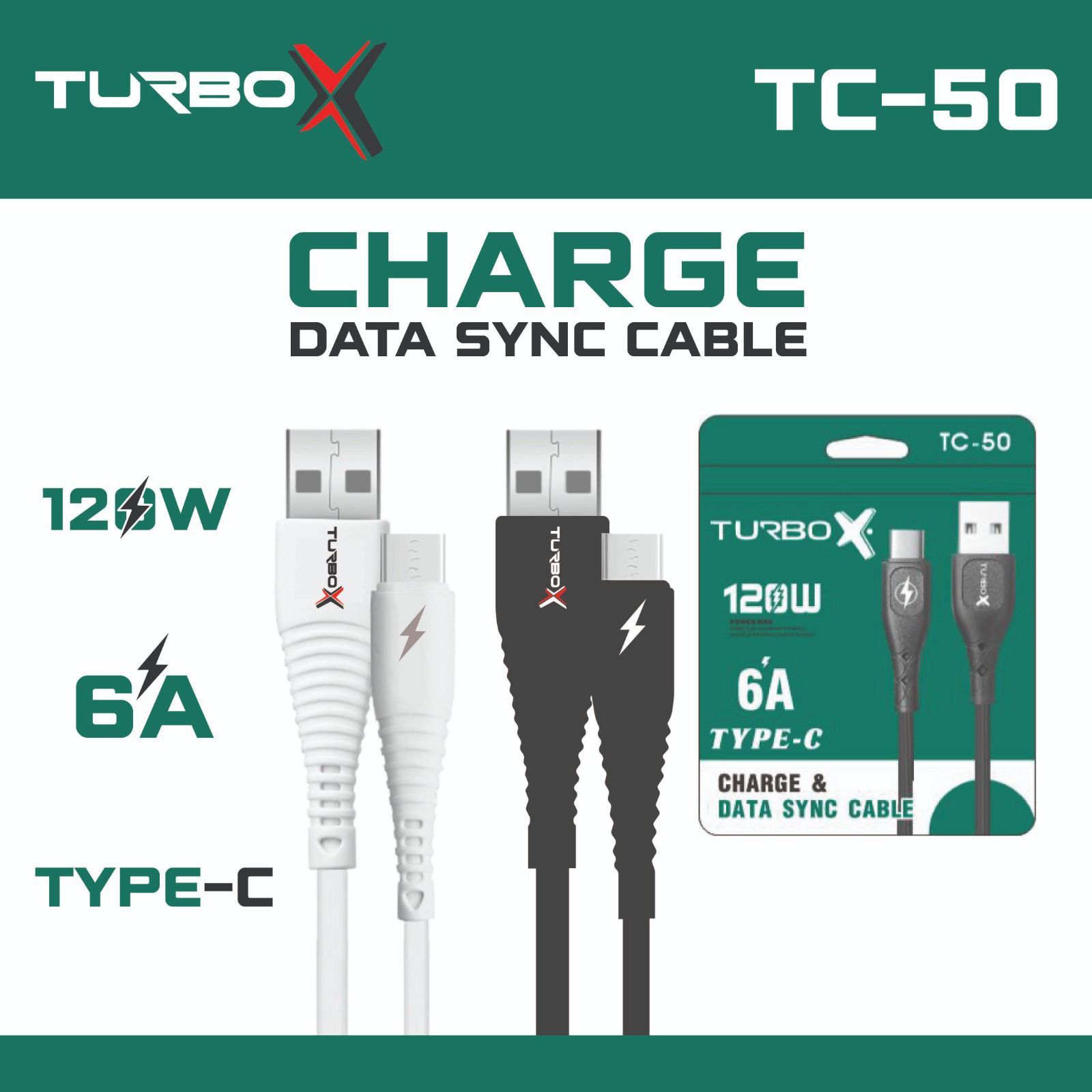 Turbo Data charger Type C  Cable 120w 6a