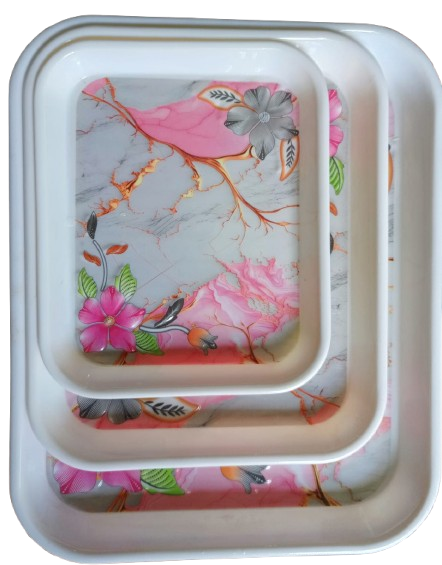 Melamine Tray Set  3piece (s,m,l) ( Pink Flower Design)