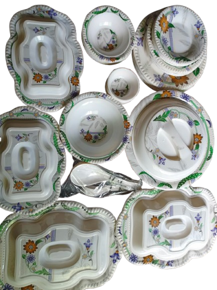 Melamine Dinner Set 70 Piece ( Green & blue Flower Design)